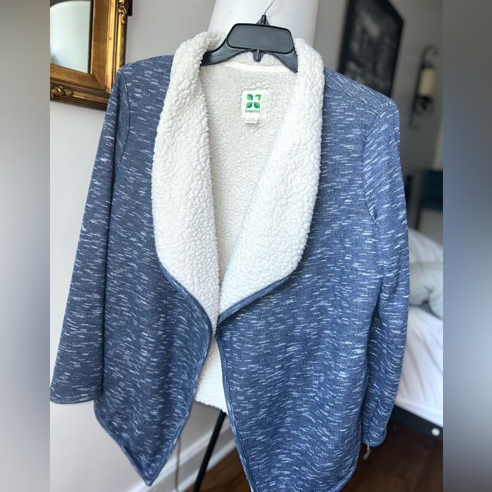 Cozy Warm and Blue Sherpa Lined Cardigan for Fall and Winter